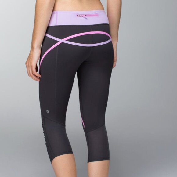 Lululemon Athletica Black Capris with Pink Trim - Picture 1 of 6
